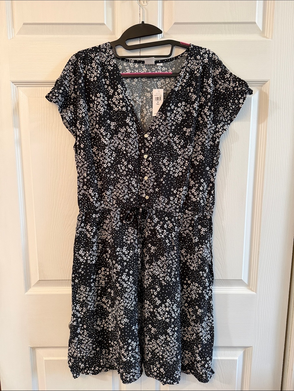 GAP Black Dress with White Floral Print- drawstring waist